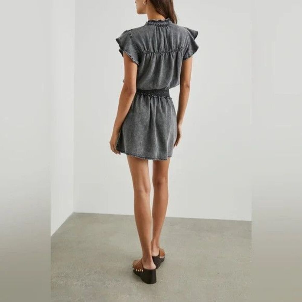 Rails Amina Dress Womens Medium Black Acid Wash Smocked Flutter Sleeve Mini - Picture 10 of 10